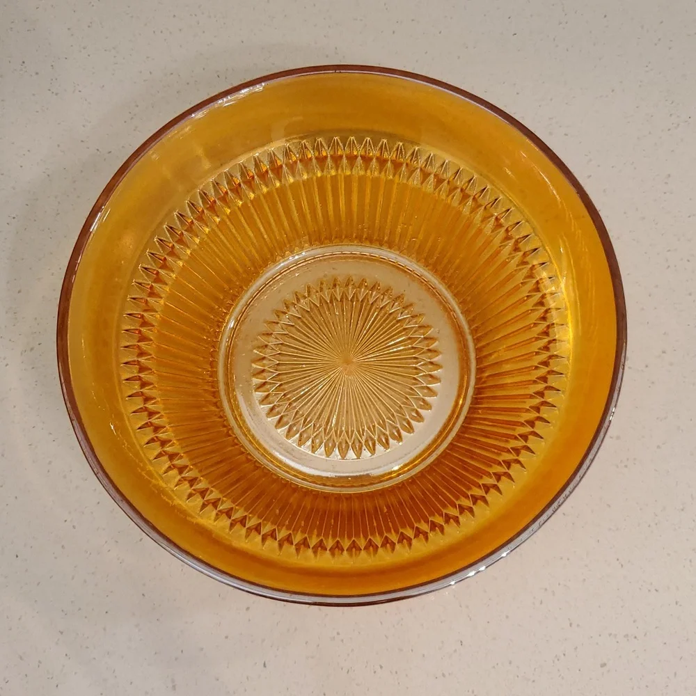 Jeannette Anniversary Iridescent 9 inch Fruit Bowl Carnival Glass Marigold
